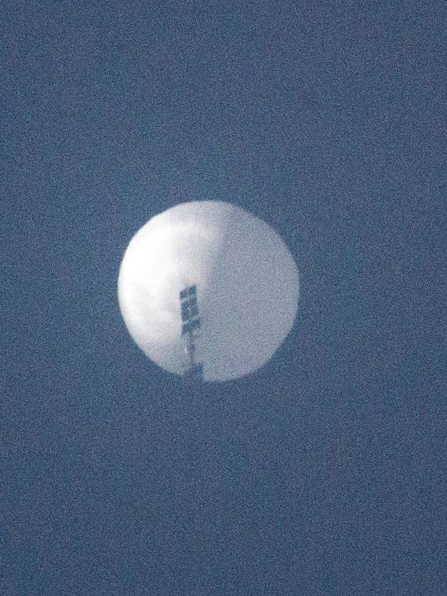 The suspected Chinese spy balloon in the sky over Billings, Montana. The Pentagon said it was tracking a Chinese spy balloon flying high over the United States, reviving tensions between the two countries just days ahead of a rare visit to Beijing by the top US diplomat. Picture: AFP