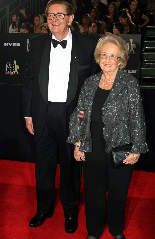 Bill Collins with his beloved wife Joan arrive on the TV Week Logies Red Carpet in 2009.