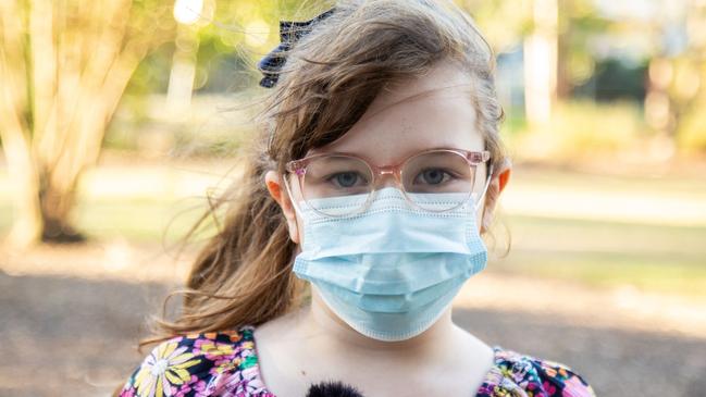 Eight-year-old Violet Knight says she struggles to breathe from the Ipswich stench. Picture: Danica Clayton