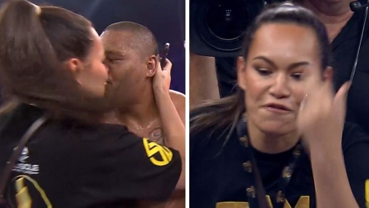 Joey Leilua’s wife made her feelings known. Photo: Fox Sports.