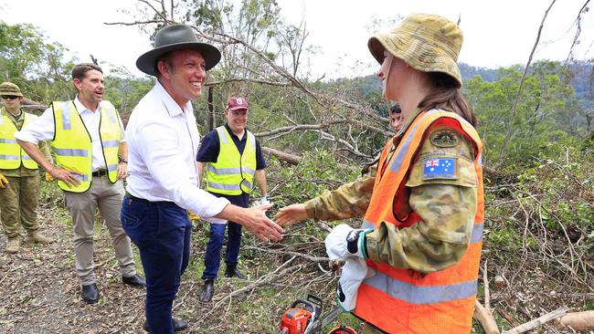 Premier Steven Miles met with the ADF, which has been deployed at the Gold Coast following storms, before he visited the Far North to announce a $5m tourism recovery package. Remote Far North communities are pleading for ADF help. Picture: Adam Head