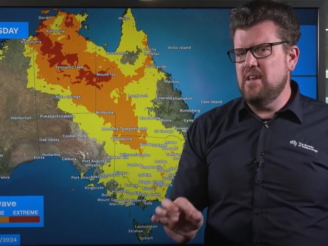 Bureau meteorologist Dean Narramore provides an update on scorching temperatures over next week. Picture: Supplied/BOM Youtube