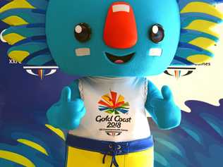 Gold Coast 2018 Commonwealth Games mascot Borobi greeting international passengers at Gold Coast airport on Wednesday, May 25. Picture: Daniel McKenzie