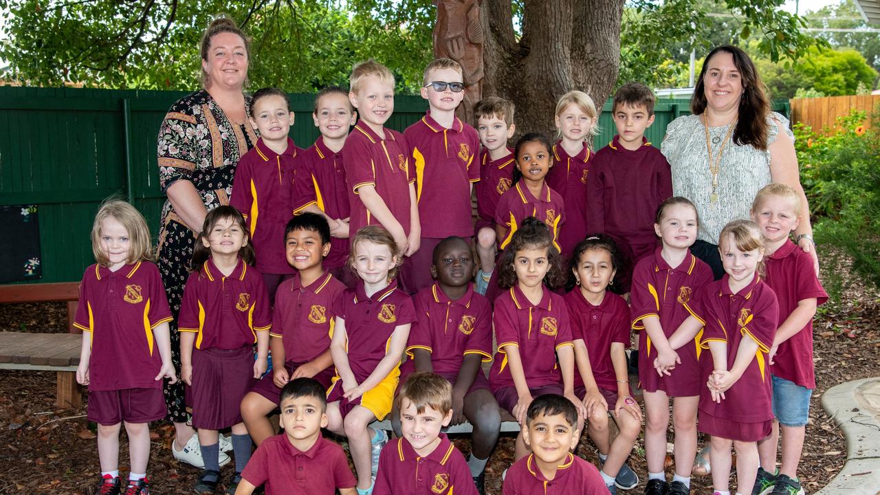 MY FIRST YEAR 2024: Newtown State School Prep G students with teacher Bek Graf (left) and teacher's aide Tanya Stevens, February 2024. Picture: Bev Lacey