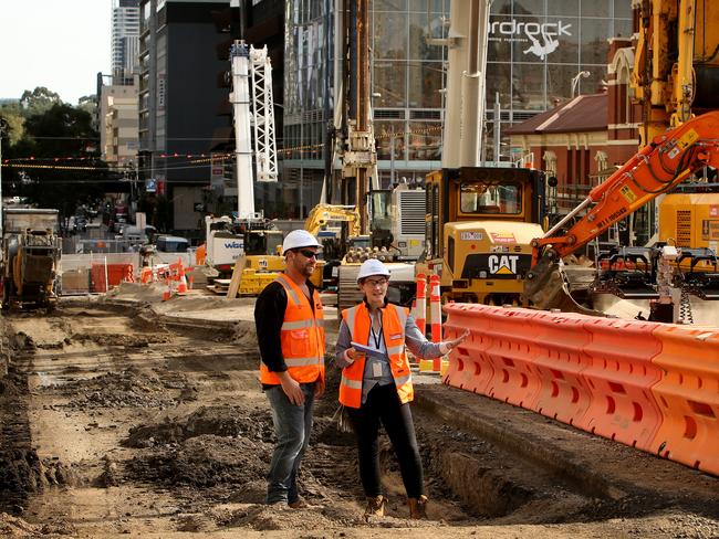 Workers on the Metro Tunnel project in Franklin Street.Picture Stuart McEvoy