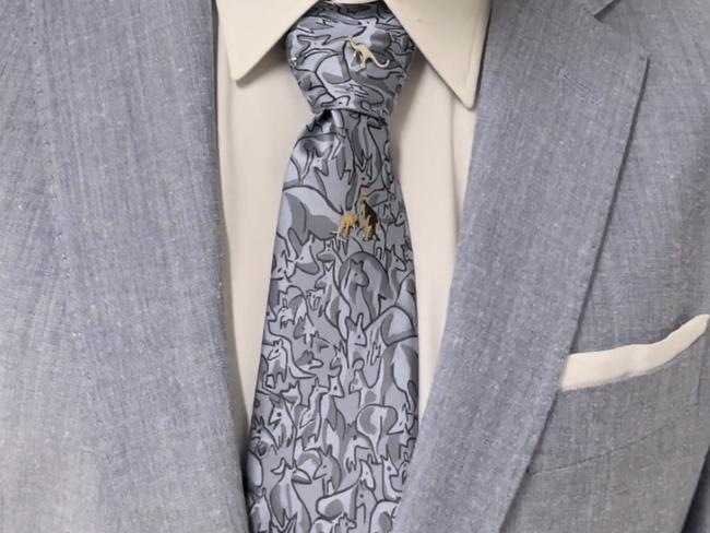 Keith Thurman's kangaroo tie. Picture: Brendan Bradford