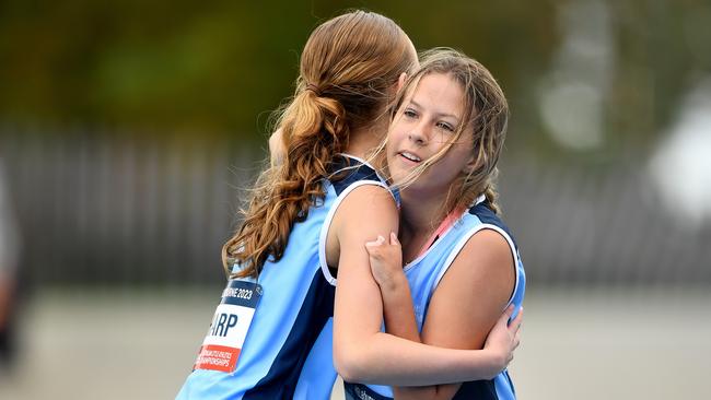 Rhiannon Bellette (NSW) is congratulated by Layla Sharp (NSW)