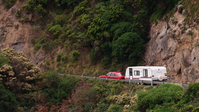 Caravanning along the Great Ocean Road. Picture: Mark Smith