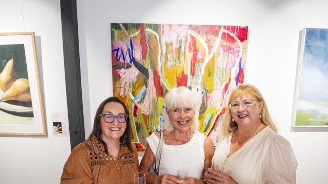 At The Next Big Thing art prize and exhibition are (from left) Gail Spencer, Mary Fortunati and Kaytie Graham at The Toowoomba Gallery, Friday, March 1, 2024. Picture: Kevin Farmer