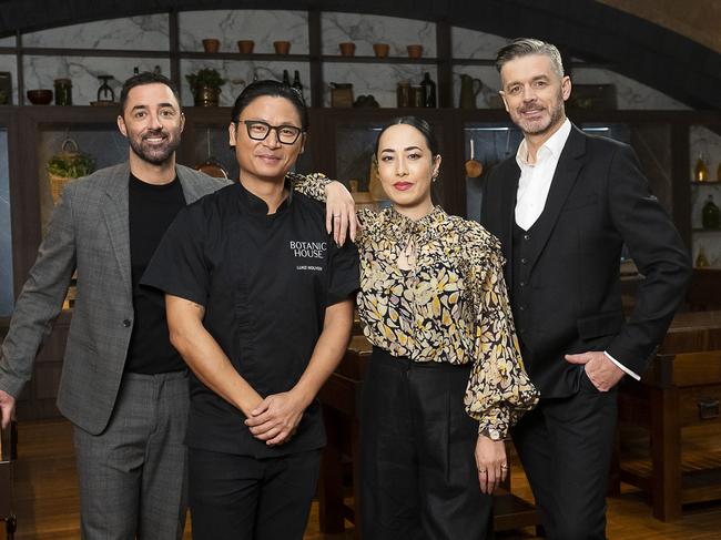 Jock Zonfrillo (far right) with Andy Allen, Luke Nguyen and Melissa Leong on MasterChef. Picture: Supplied