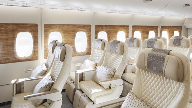The seats on Emirates premium economy on the A380.