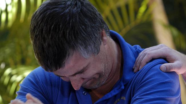 September 2006: Dr James Seymour breaks down while recalling his time with Steve Irwin. Picture: News Corp Australia