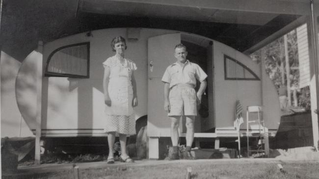 Eric and May Moneypenny with their original caravan.