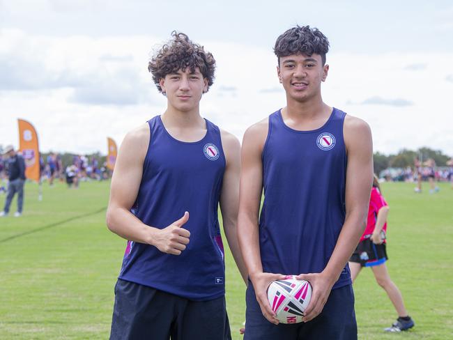 Norths Devils player Taoso Taoso (right) pictured at the Gold Coast Titans QLD All Schools Touch Football Tournament. Picture: Jerad Williams