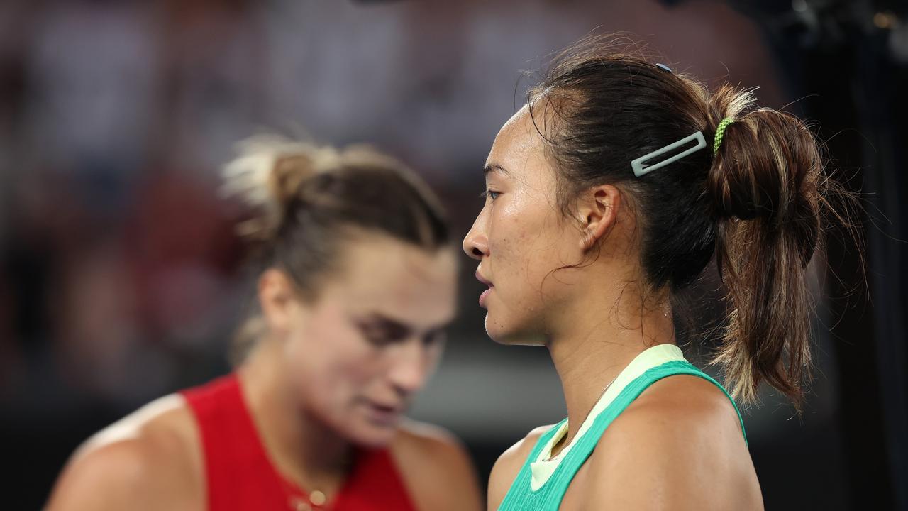 There was only a minor delay for the players on court. (Photo by Darrian Traynor/Getty Images)