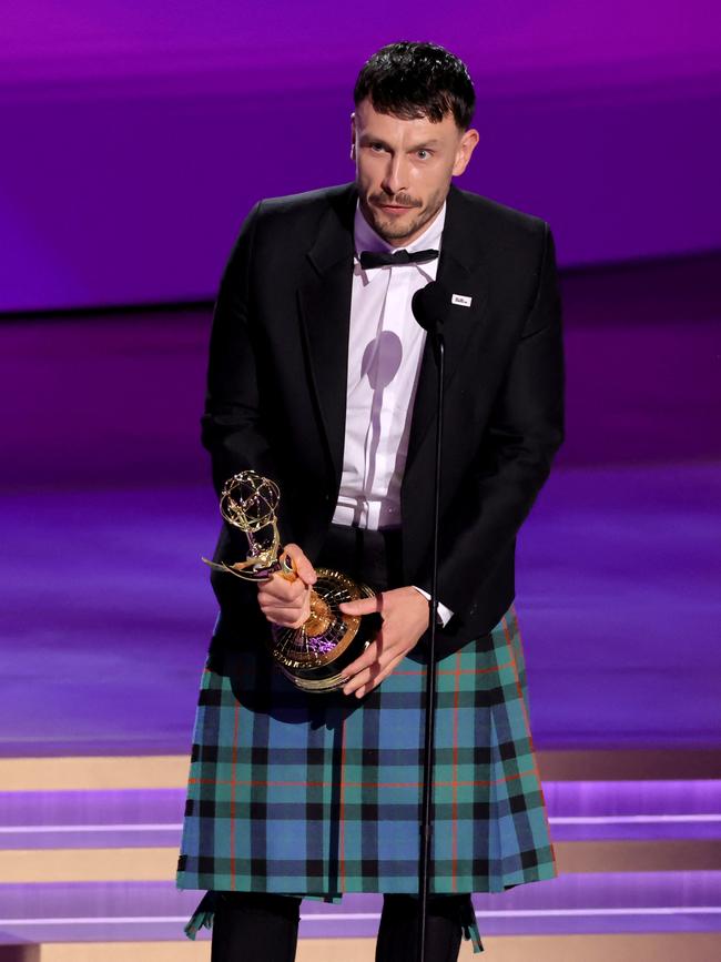 Richard Gadd accepts the Outstanding Writing For A Limited Or Anthology Series Or Movie award for Baby Reindeer. Photo by Kevin Winter/Getty Images/AFP