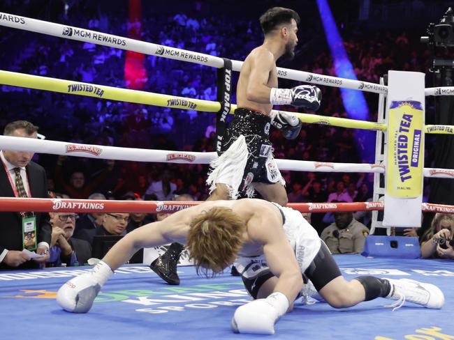 Inoue was dropped by Cardenas in the second. Picture: Steve Marcus/Getty Images