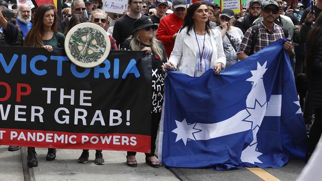 Eureka historians say anti-vax protesters are misusing the Eureka flag and should back off its home of Ballarat. Picture: Alex Coppel.