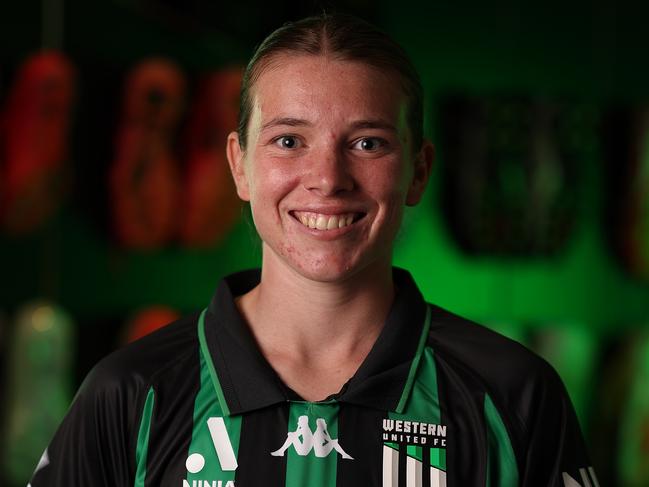 MELBOURNE, AUSTRALIA - OCTOBER 16: Kahli Johnson during the Western United 2024/25 A-League Women's Headshot Session at the Regional Football Facility on October 16, 2024 in Melbourne, Australia. (Photo by Robert Cianflone/Getty Images)