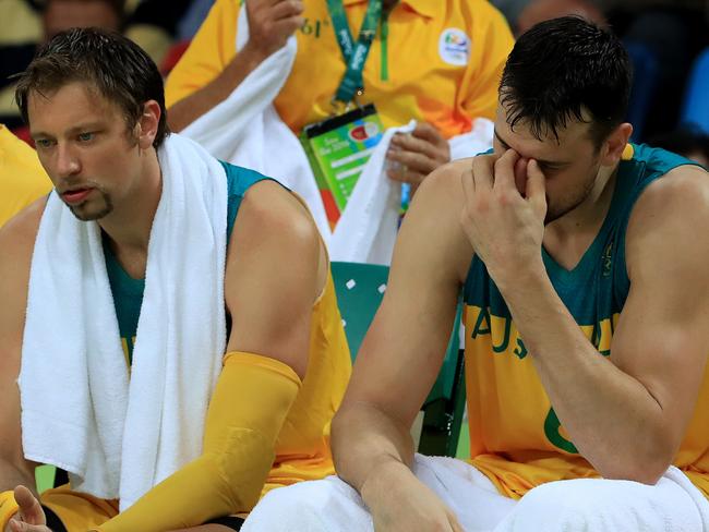 Andrew Bogut unhappy during the Rio Olympics 2016 Men's Semi-final Basketball game, Australia V Serbia at Carioca Arena. Pics Adam Head