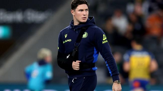 Mitchell Moses of the Eels looks on prior to the round 21 NRL match between Parramatta Eels and Melbourne Storm at CommBank Stadium, on July 26, 2024, in Sydney, Australia. (Photo by Brendon Thorne/Getty Images)