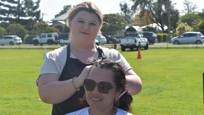 Just Chillin hair salon owner Taliah Walker and Sharon Keary at the 2021 Ipswich Relay for Life. Picture: Jessica Baker / The Queensland Times