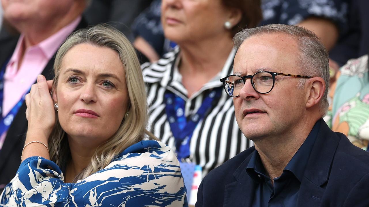 Albanese and partner Jodie Haydon were there on Sunday for the men’s final. Picture: Clive Brunskill/Getty Images