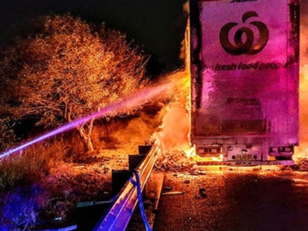 A Wooworths truck burned on a major motorway into Sydney this morning.