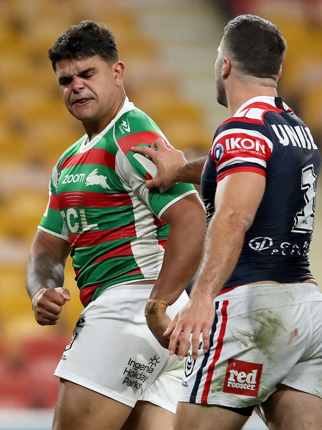 Roosters captain James Tedesco and Latrell Mitchell. NRL Imagery