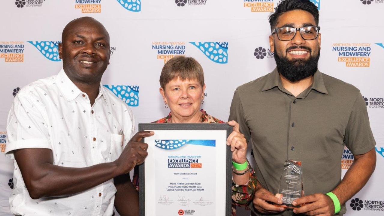 Team Excellence Award winners Mens Health Team Outreach Team. The 2025 NT Nursing and Midwifery Excellence Awards were held at Mindil Beach Casino Resort, Darwin, on May 10. Picture: Supplied/Georgia Politis.