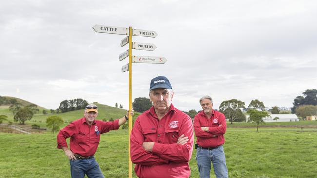 On the backburner: Camperdown show committee members (from left) Andy Riordon, Ian Gladman and Garry Brian after the committee voted to postpone the show. Picture: Dannika Bonser