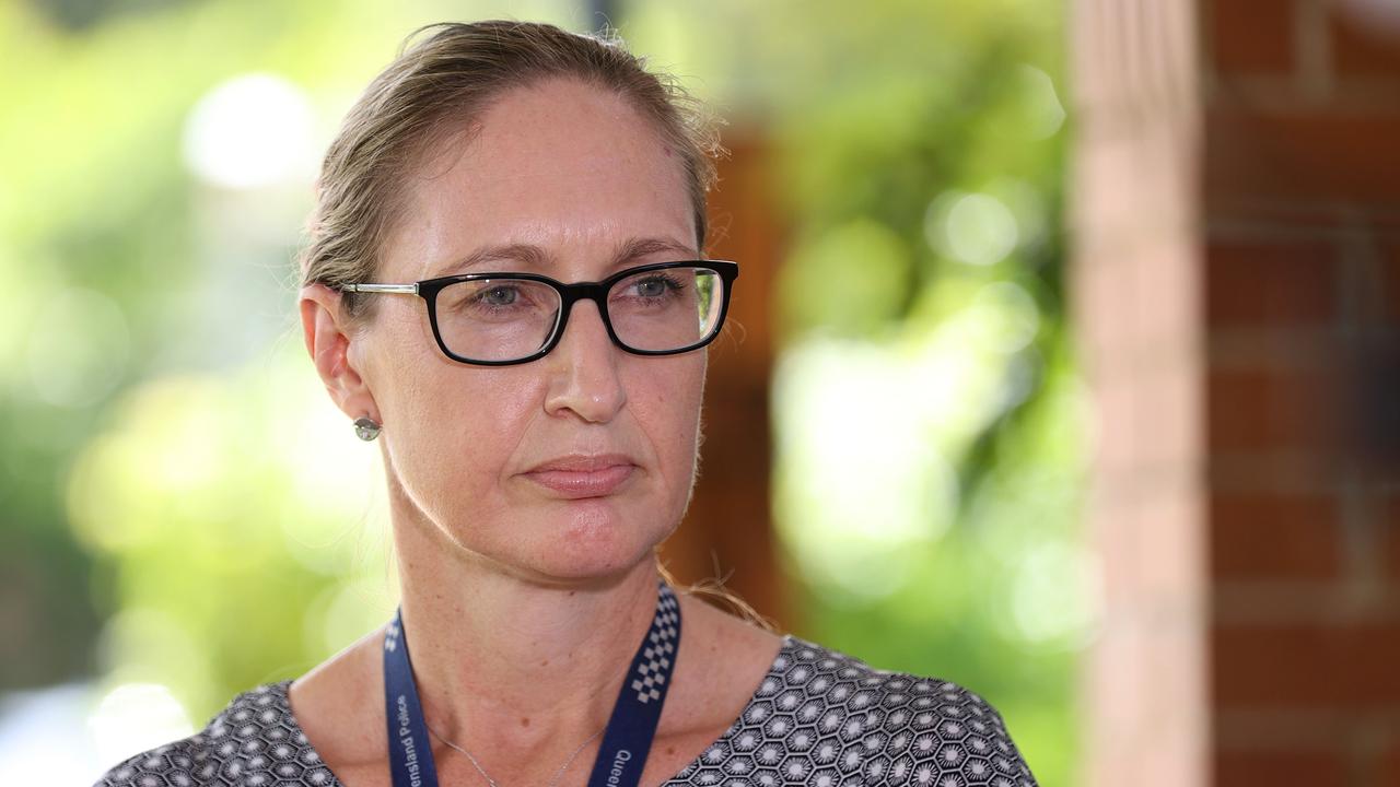 Acting Senior sergeant Tracey Martin speaking to media at Petrie police station after a man in his 40s died at Pine Rivers Motel in Kallangur overnight. Picture: Tara Croser.