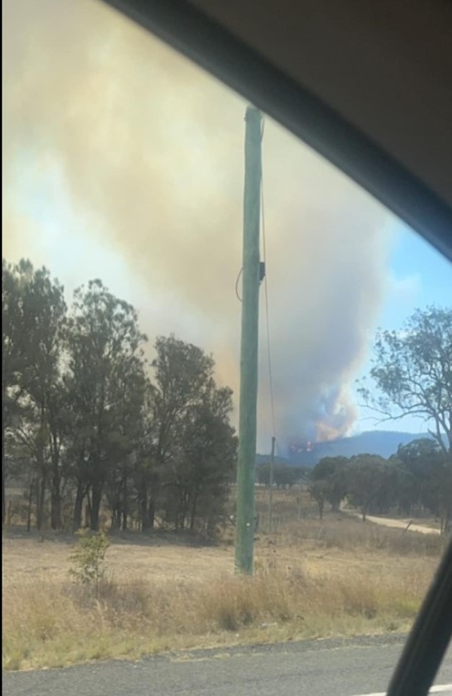 Smoke billows from a bushfire near Wallangarra. Picture: Bryce Wells/Facebook