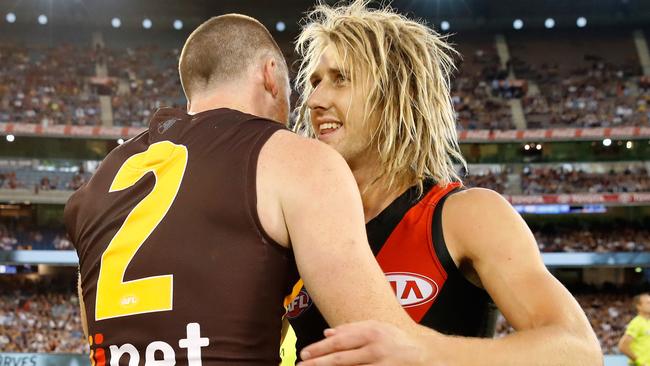 The two ‘Gatha boys Jarryd Roughead and Dyson Heppell provided the moment of the night. Picture: Getty Images