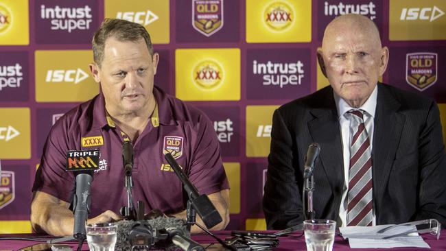 Kevin Walters and Queensland Rugby League chairman Bruce Hatcher in 2018.