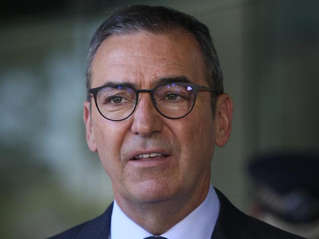 ADELAIDE, AUSTRALIA - Advertiser Photos DECEMBER 26, 2021: SA Premier Steven Marshall during a press conference in front of the State Administration Building, Adelaide, SA. Picture: Emma Brasier