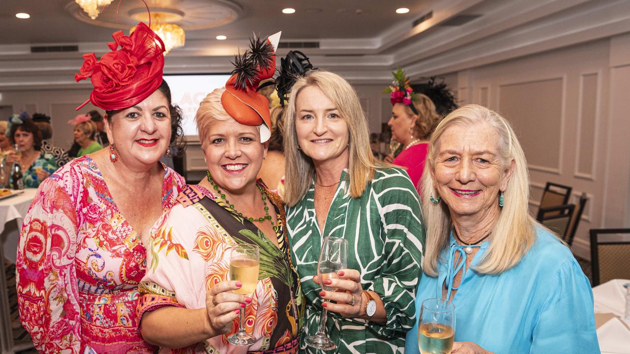 At Hope Horizons Melbourne Cup charity lunch are (from left) Carmel Smith, Shana Rogers, Keleigh Newman and Kay Barrett, the lunch is hosted by Rotary Club of Toowoomba City at Burke and Wills Hotel, Tuesday, November 5, 2024. Picture: Kevin Farmer