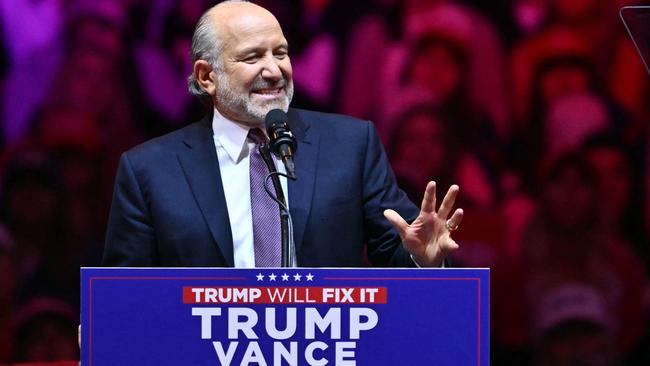 Howard Lutnick, Chairman and CEO of Cantor Fitzgerald speaks at a rally for Donald Trump at Madison Square Garden. Picture: AFP.