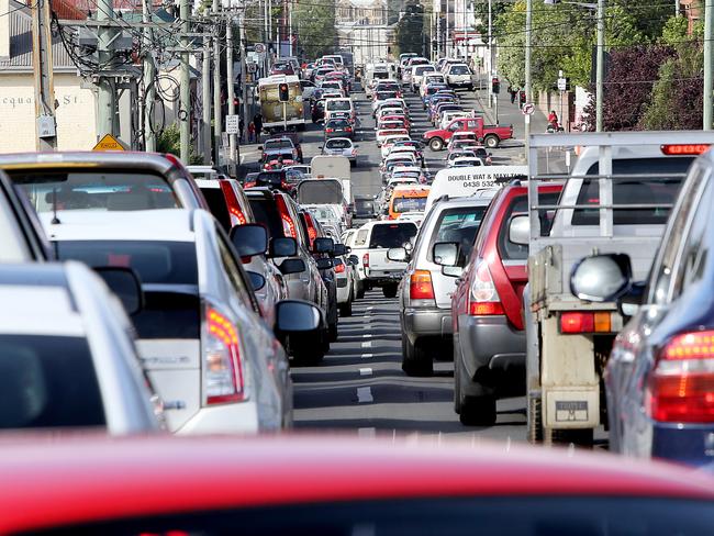 Traffic backs up on Macquarie St after the CBD road closures.