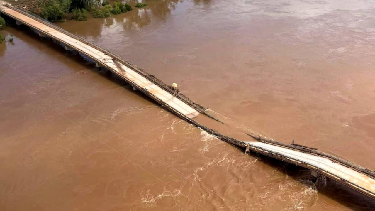 Part of the Fitzroy River bridge has collapsed into floodwaters.