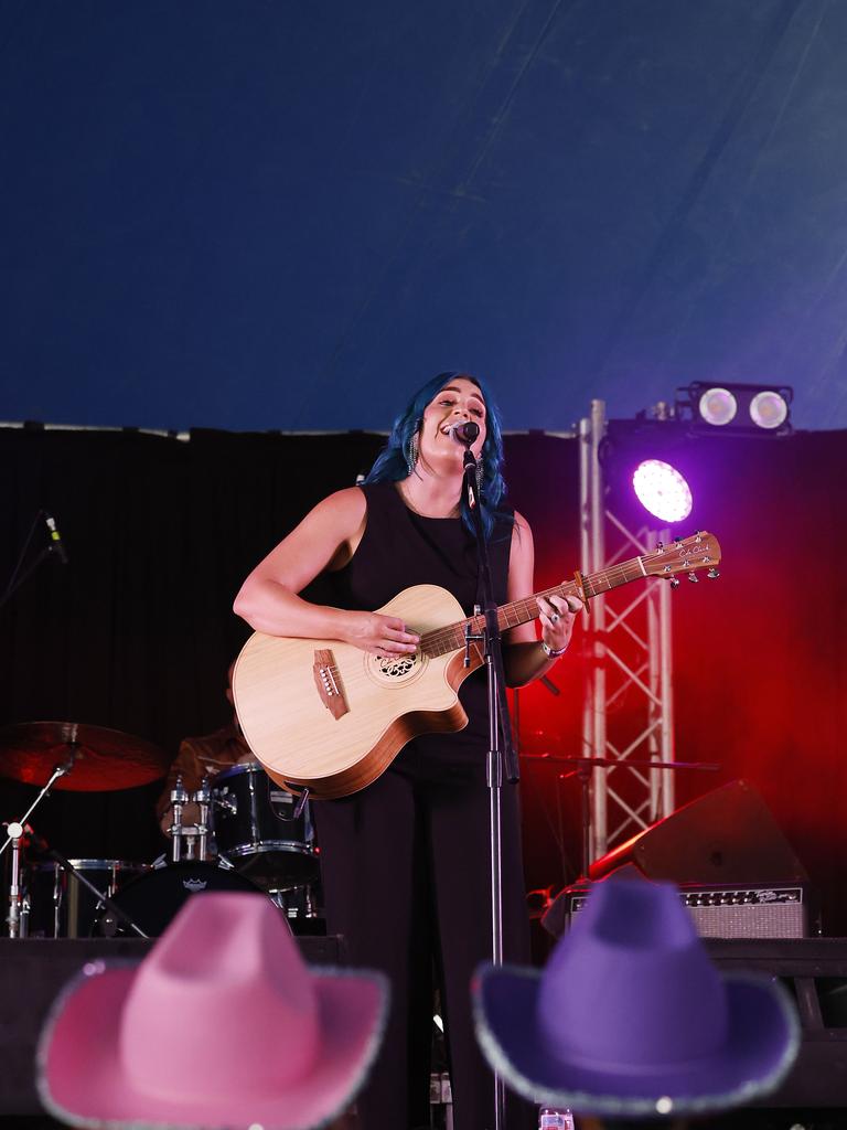 Amy Sheppard and her band perform at the Savannah in the Round music festival, held at Kerribee Park rodeo grounds, Mareeba. Picture: Brendan Radke