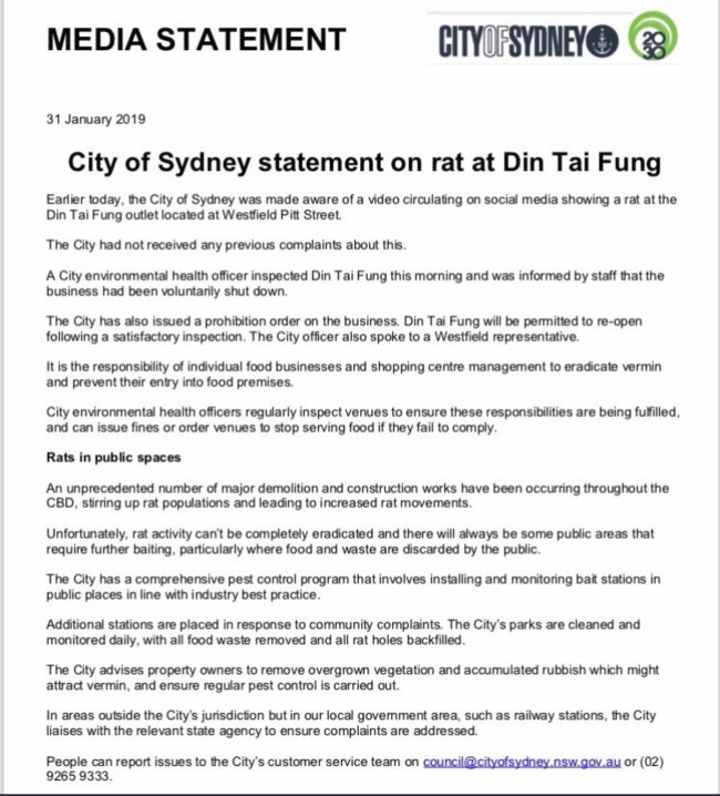 City of Sydney's statement.