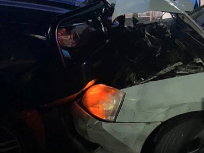 A police car was rammed in Albury during a 48 hour chase, damaging the front of the vehicle.