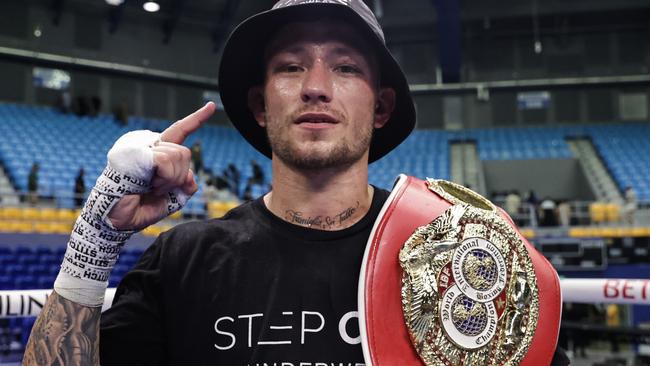 June 15, 2024; Manati, Puerto Rico, USA; Liam Paro poses for a photo after winning a fight against Subriel Matias at Coliseo Juan AubÃ­n Cruz Abreu in Manati, Puerto Rico. Mandatory Credit: (Photo by Melina Pizano/Matchroom.)