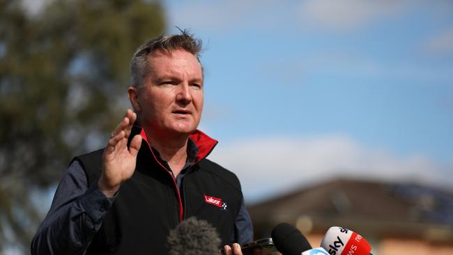 Climate Change and Energy Minister in Chris Bowen in Bidwill in western Sydney on Tuesday launching a local community battery. Picture: Jane Dempster