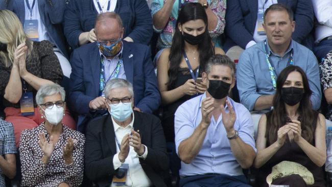 Actor Eric Bana, front row second from right, and his wife Rebecca. Picture: Arsineh Houspian