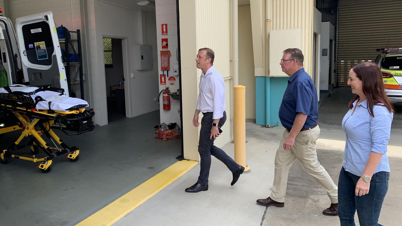 Deputy Premier and Minister for Health Steven Miles and Labor candidates for Keppel Brittany Lauga and Rockhampton Barry O'Rourke tour the North Rockhampton Ambulance Station.