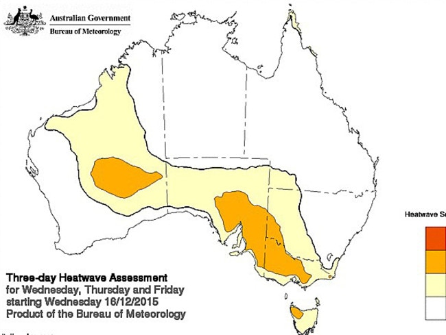 The Bureau of Meteorology says the heatwave conditions across SA will peak today with temperatures pushing into the mid-40s in some regional centres. Picture: Bureau of Meteorology