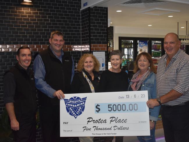 Condamine Sports Club and Protea Place volunteers L-R: Gavin O’Leary, Steven Domjhan, Kathy Payne, Sue Campbell, Julie Gliori and Ross Bell. (Photo: Warwick Daily News)