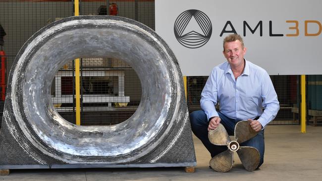 AML3D founder and managing director Andy Sales with the panama chock at the company’s Salisbury South facility. AAP/ Keryn Stevens